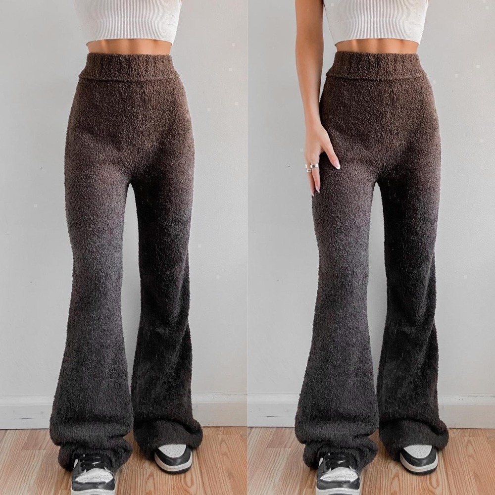 Out From Under Nico Sweater Flare Pants Brown Fuzzy Knit Loungewear Womens M